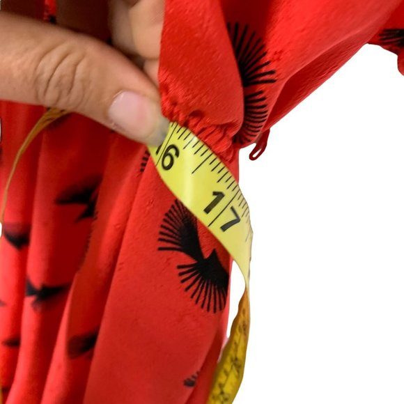 Vintage 80s Red Black Print Short Sleeve Flutter Jumpsuit Small - Picture 7 of 11